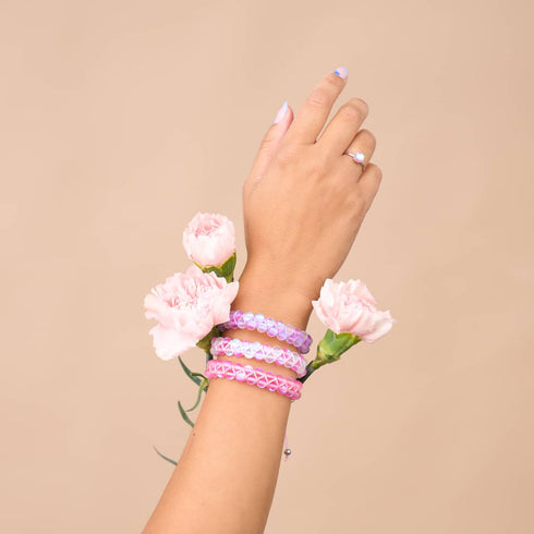 Pink and White | Silver | Double Mermaid Glass Bracelet
